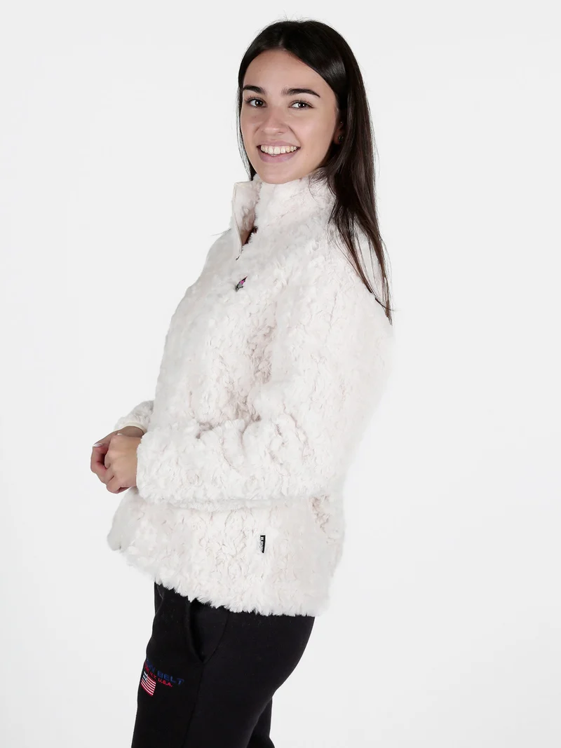 Giacca donna sportiva in ecopelo con zip - panna