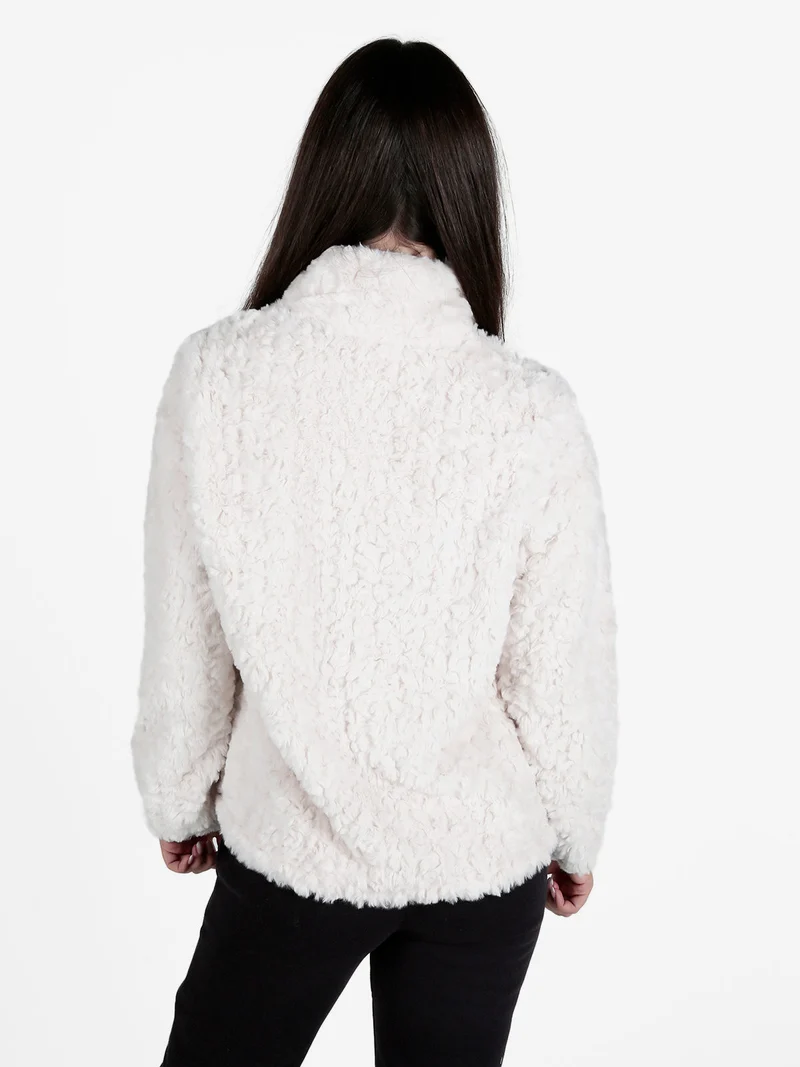 Giacca donna sportiva in ecopelo con zip - panna