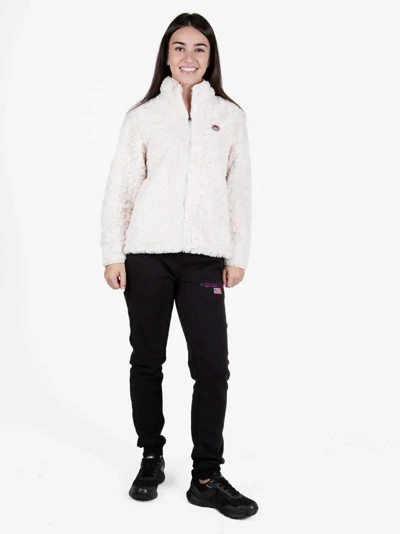 Giacca donna sportiva in ecopelo con zip - panna