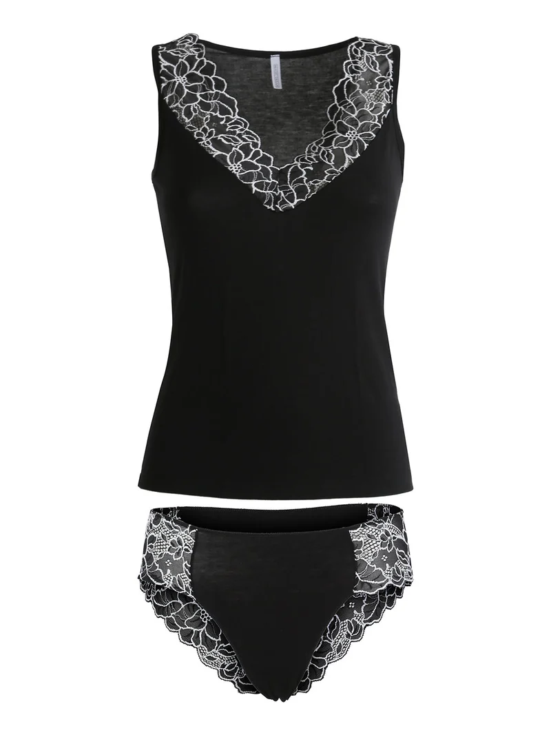 Coordinato intimo donna con ricami in pizzo - nero