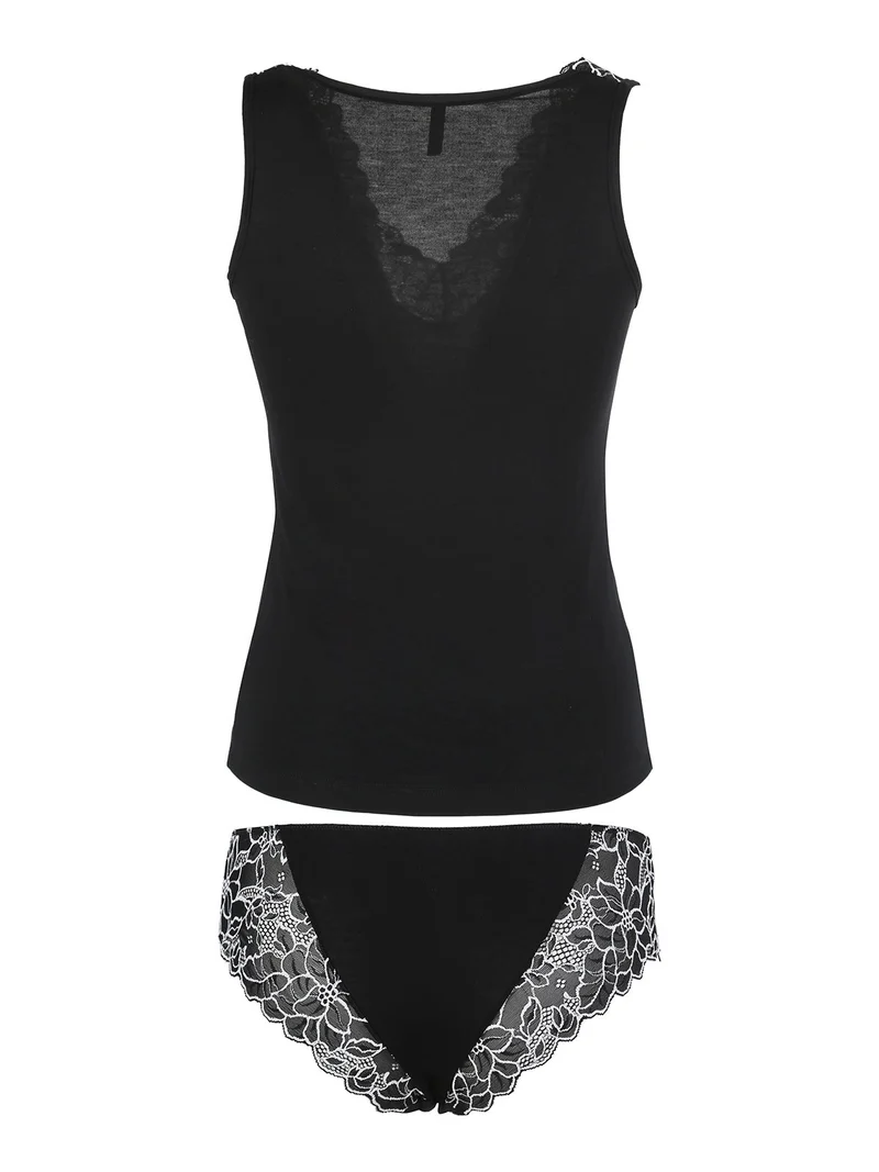 Coordinato intimo donna con ricami in pizzo - nero