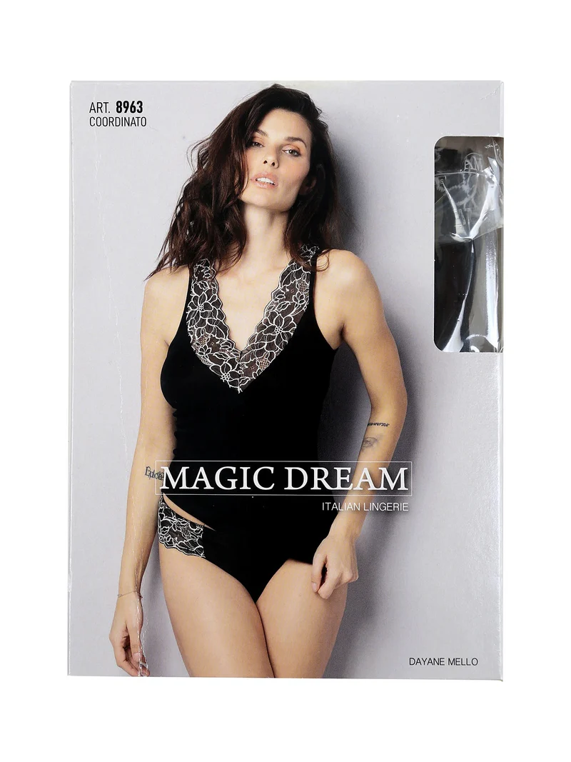 Coordinato intimo donna con ricami in pizzo - nero