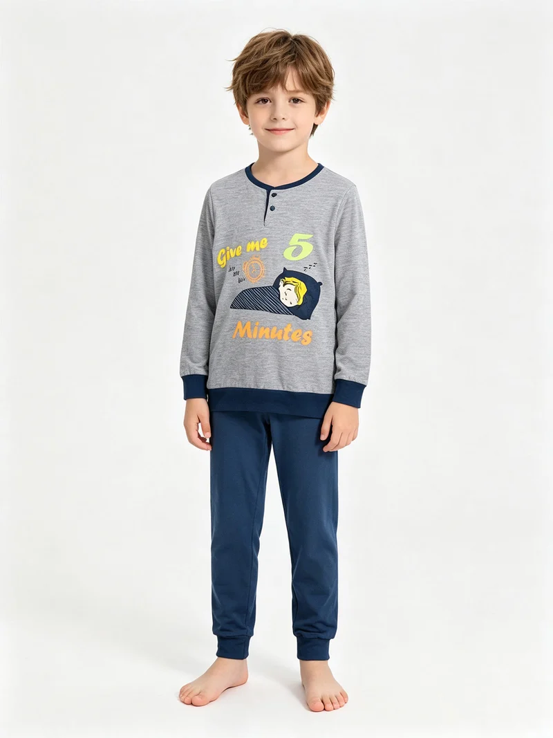 Pigiama lungo in cotone 2 pezzi - grigio