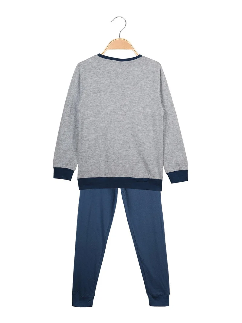 Pigiama lungo in cotone 2 pezzi - grigio