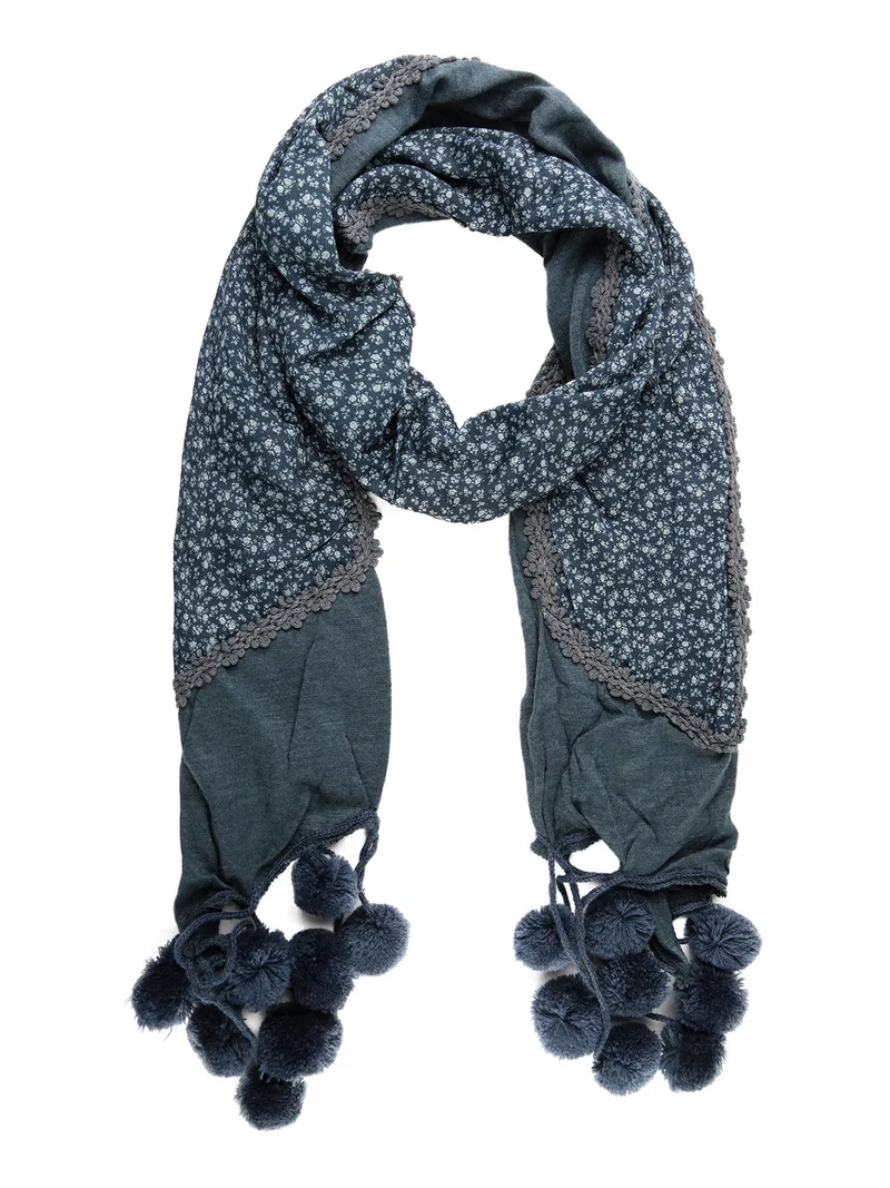 Sciarpa donna con pom pon - ottanio