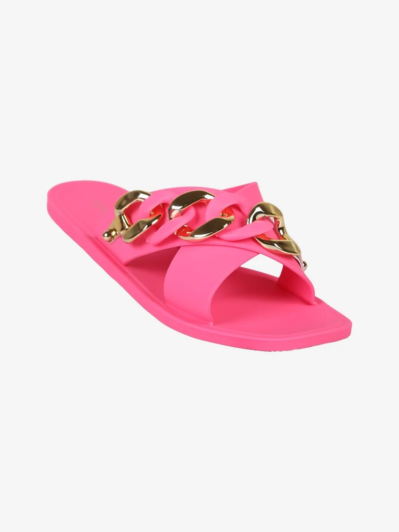 Ciabatte donna in gomma con fascia intrecciata e catena - fucsia