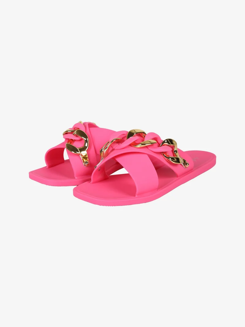 Ciabatte donna in gomma con fascia intrecciata e catena - fucsia