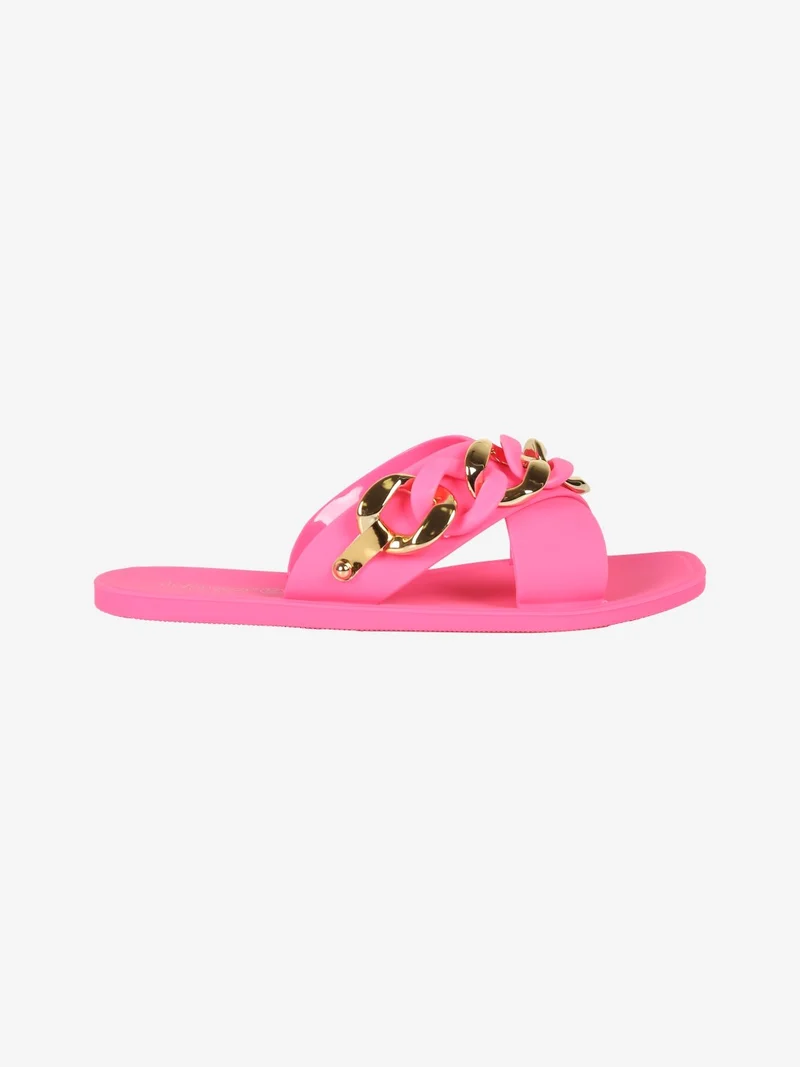 Ciabatte donna in gomma con fascia intrecciata e catena - fucsia