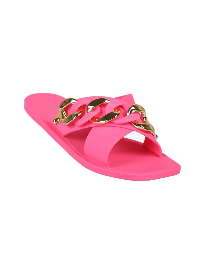 Ciabatte donna in gomma con fascia intrecciata e catena - fucsia