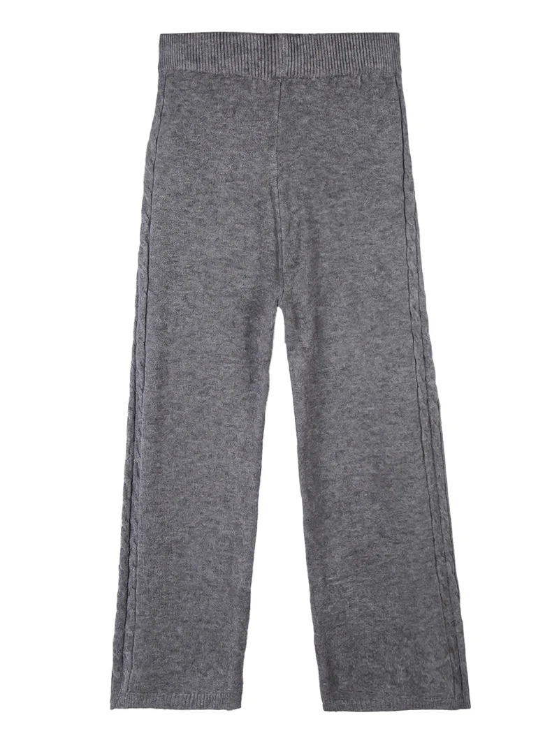 Pantaloni da bambina in maglia a vita alta - grigio