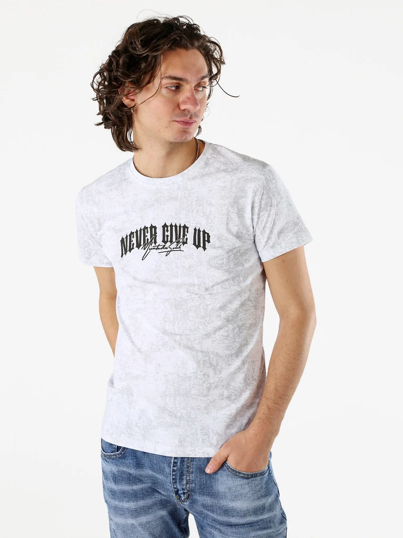 T-shirt girocollo da uomo in cotone con stampe - bianco