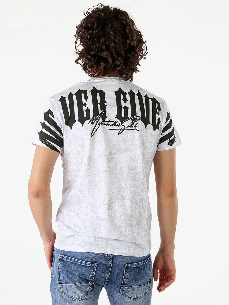 T-shirt girocollo da uomo in cotone con stampe - bianco