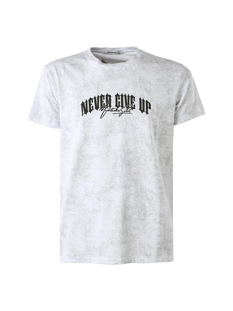 T-shirt girocollo da uomo in cotone con stampe - bianco