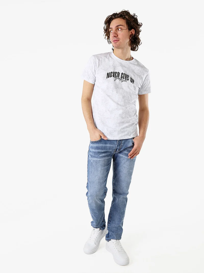 T-shirt girocollo da uomo in cotone con stampe - bianco