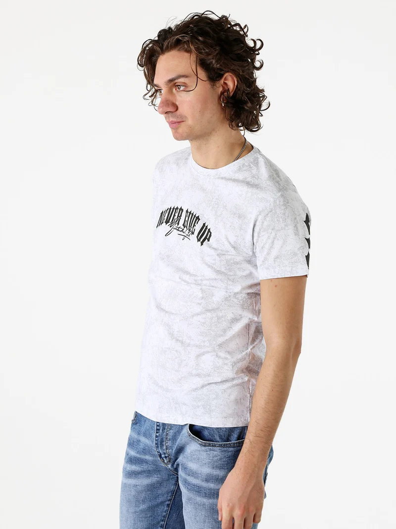 T-shirt girocollo da uomo in cotone con stampe - bianco