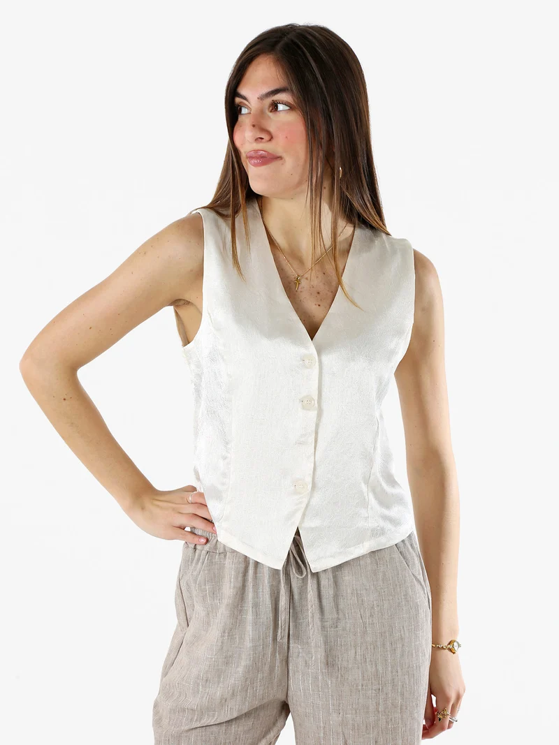 Gilet donna classico effetto lucido - bianco