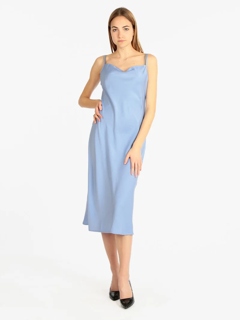 Abito donna effetto raso - azzurro