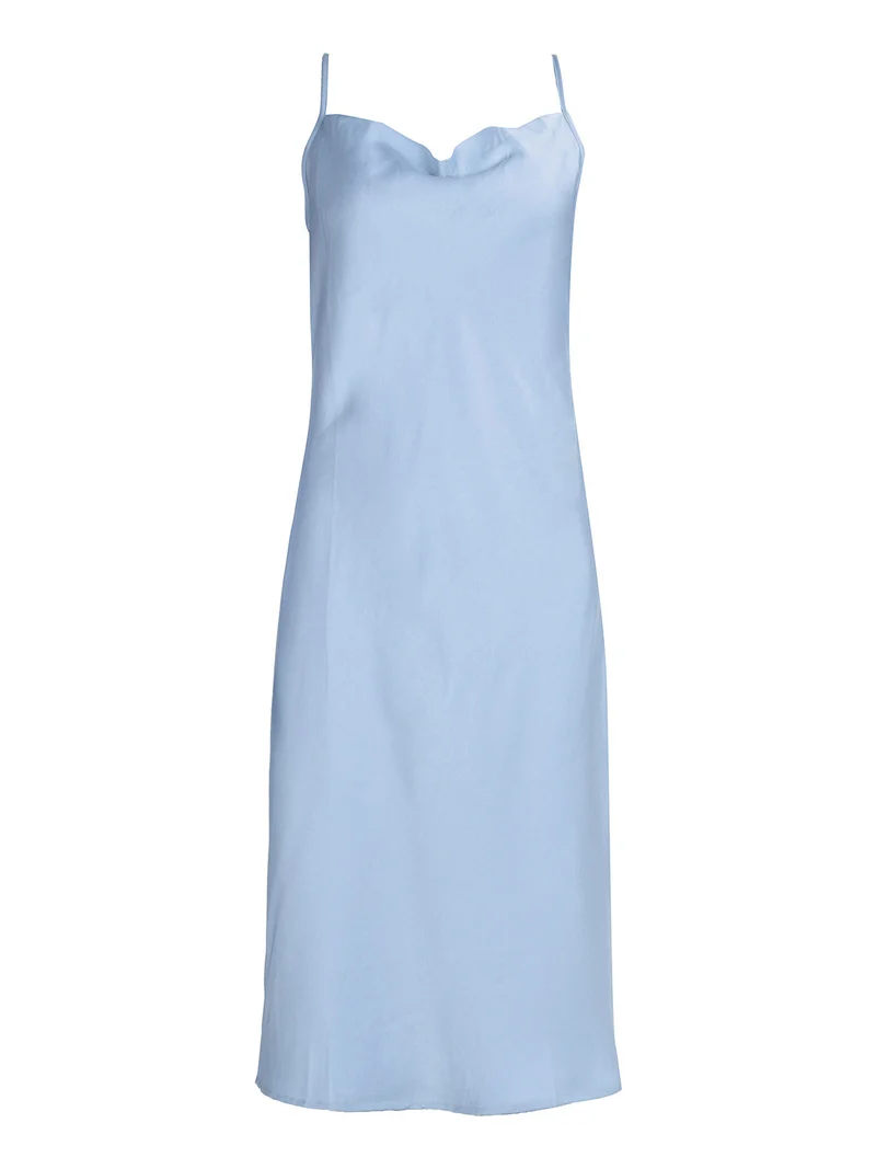 Abito donna effetto raso - azzurro
