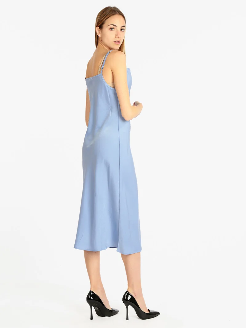 Abito donna effetto raso - azzurro