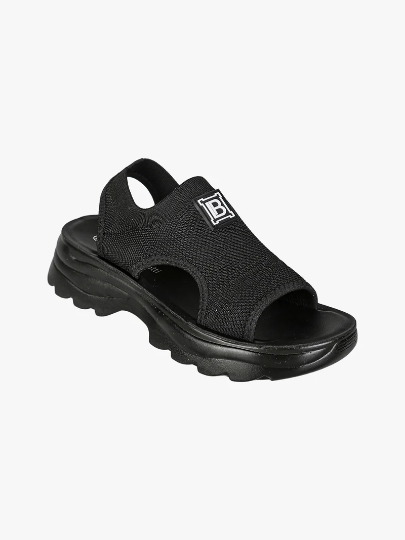 Sandali donna sportivi con fascia in maglia e cinturino - nero