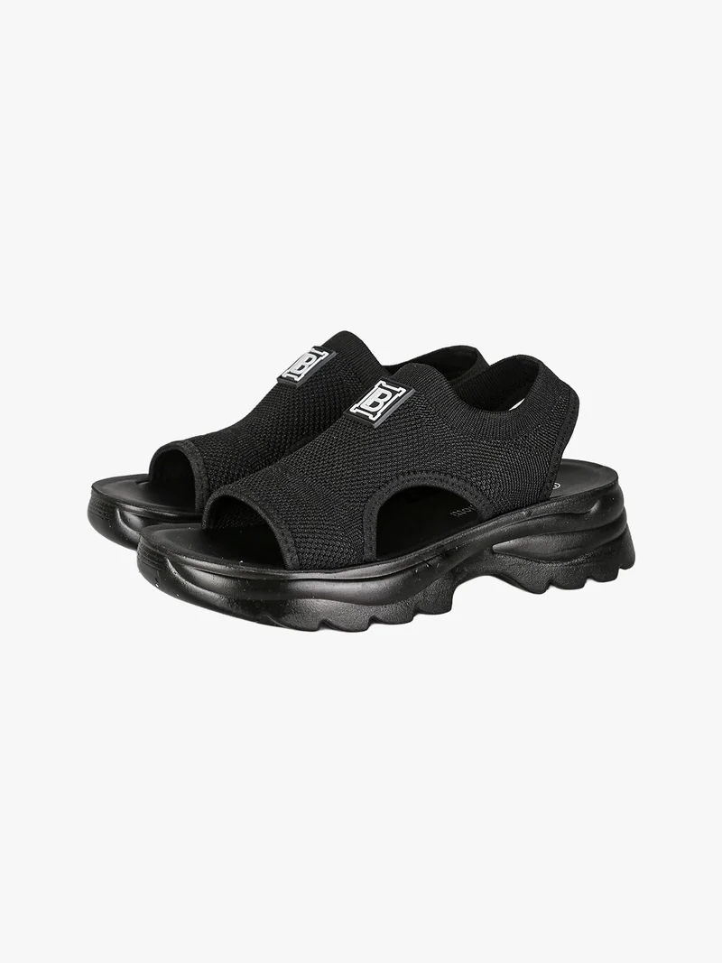 Sandali donna sportivi con fascia in maglia e cinturino - nero