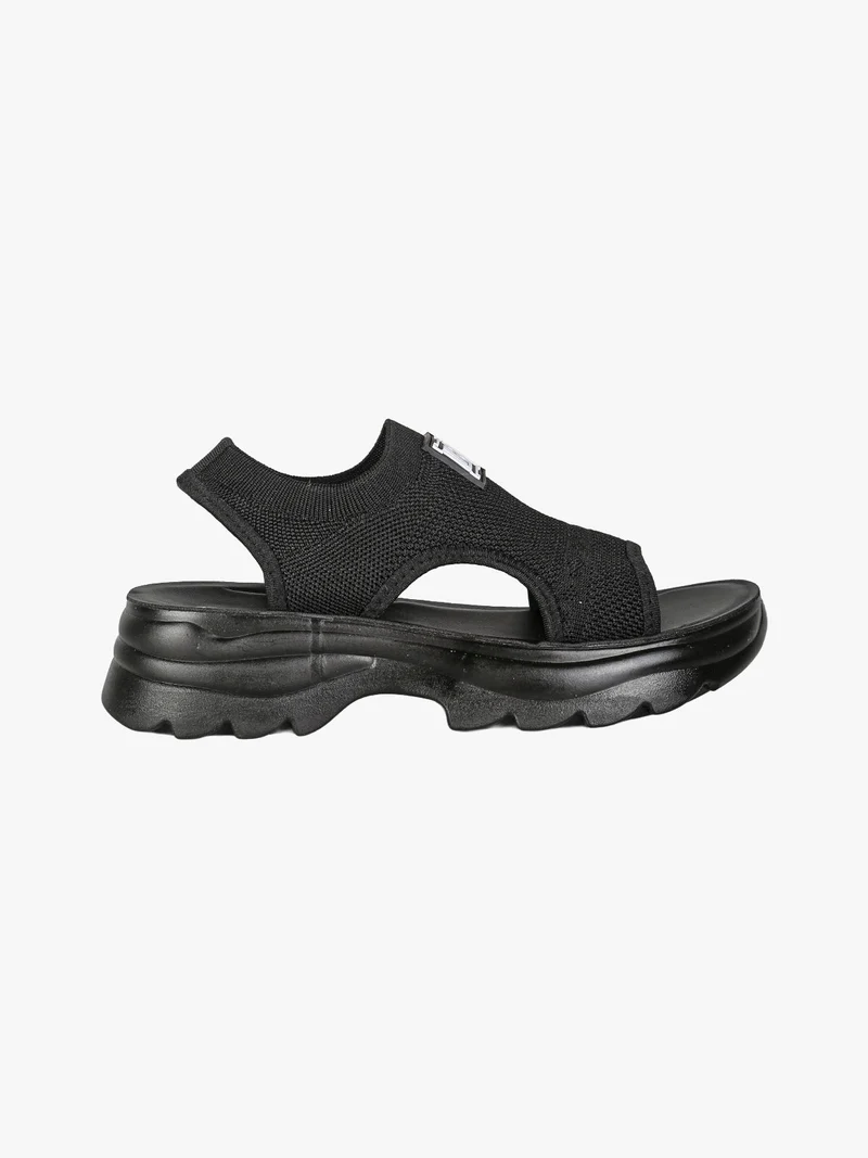 Sandali donna sportivi con fascia in maglia e cinturino - nero