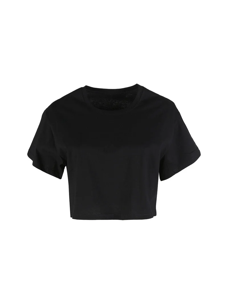 T-shirt crop donna in cotone oversize - nero