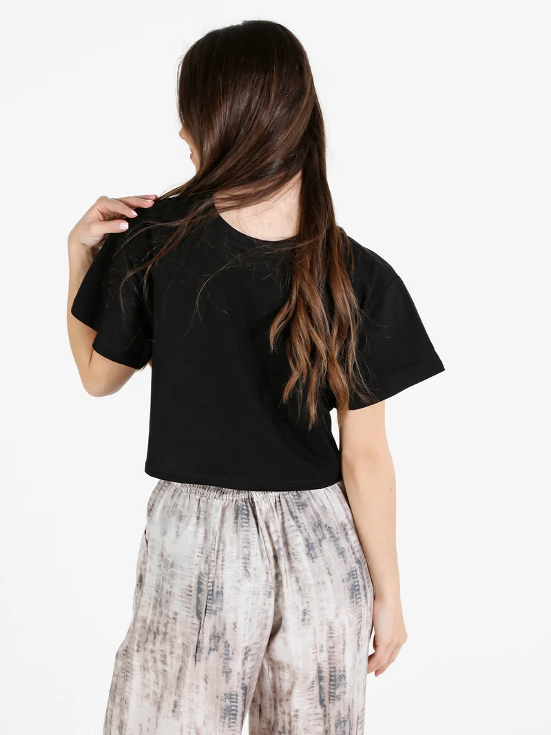 T-shirt crop donna in cotone oversize - nero