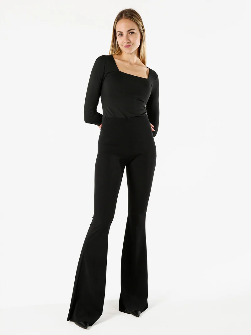 Top body donna a maniche lunghe con scollo quadrato - nero