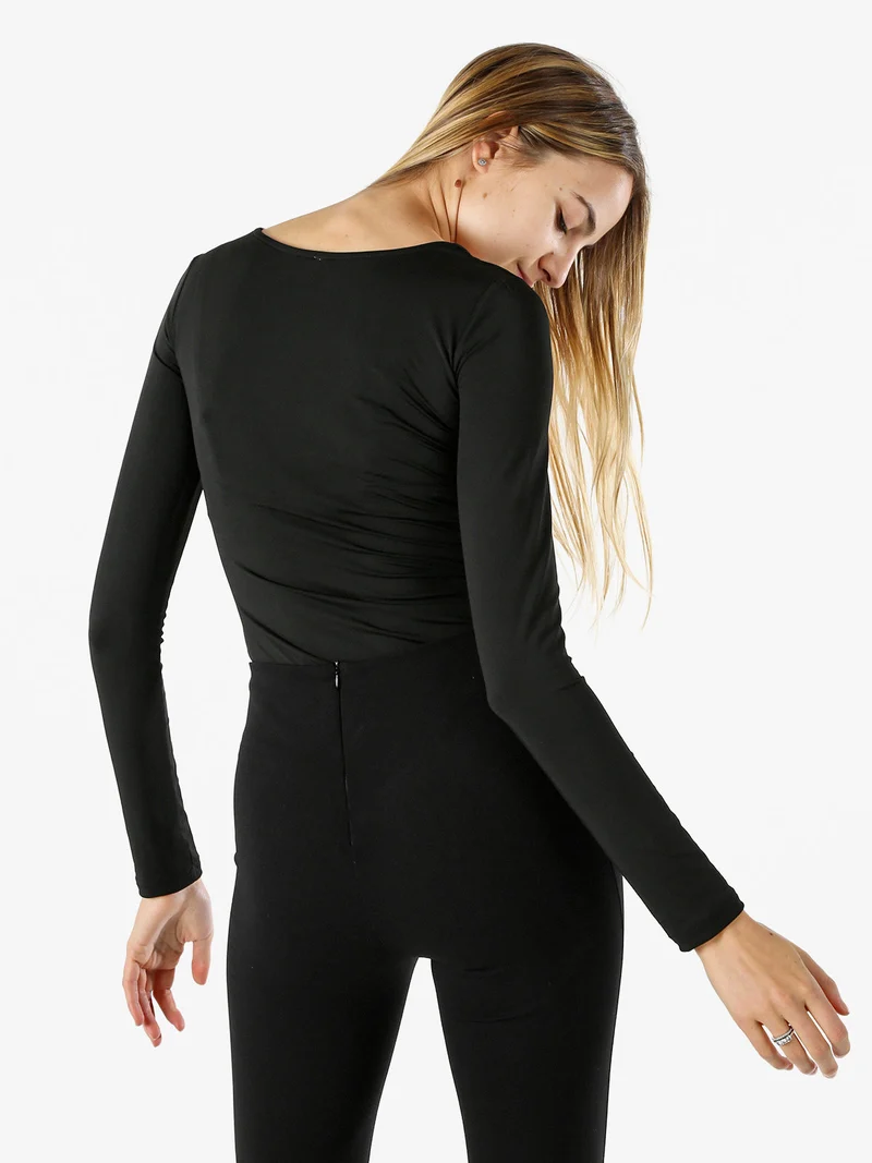 Top body donna a maniche lunghe con scollo quadrato - nero