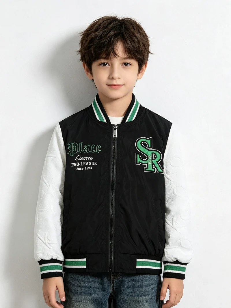 Giubbino baseball da bambino con zip - nero