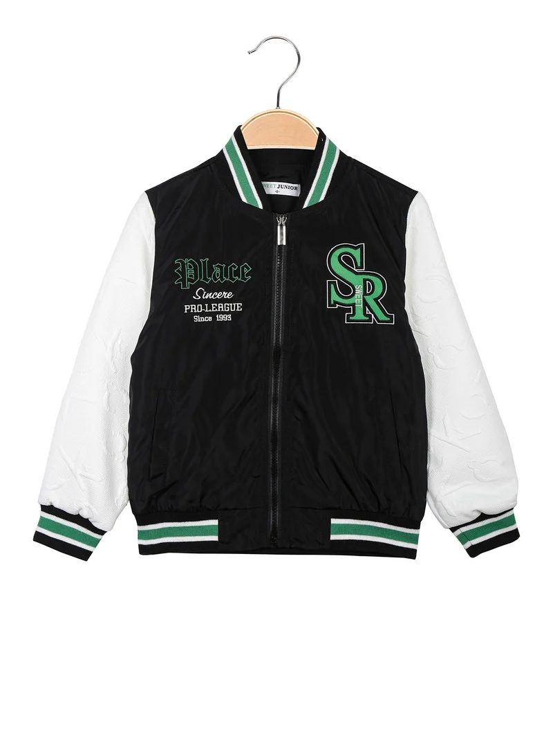 Giubbino baseball da bambino con zip - nero