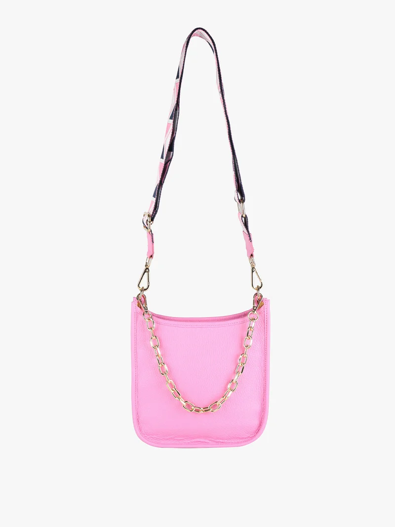 Borsetta in pelle con catena da donna - rosa