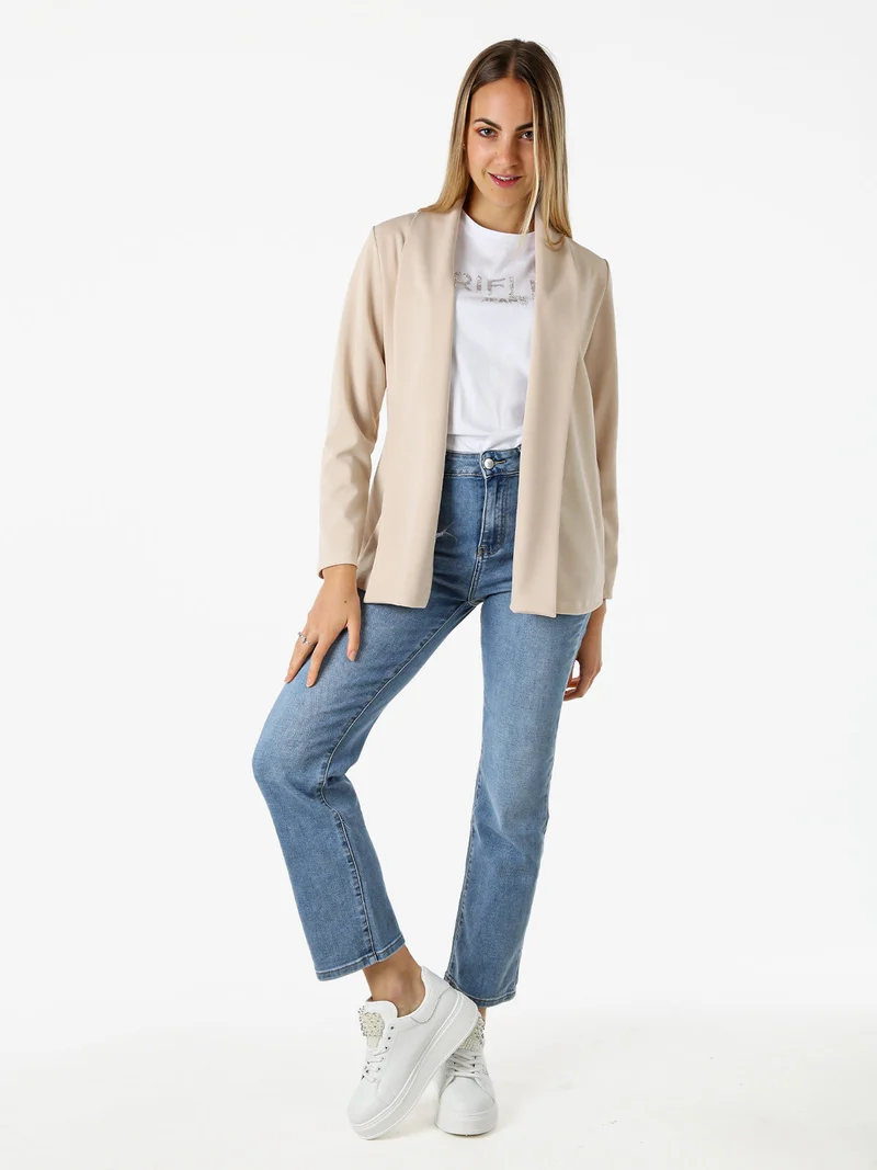 Cardigan donna aperto a maniche lunghe - beige