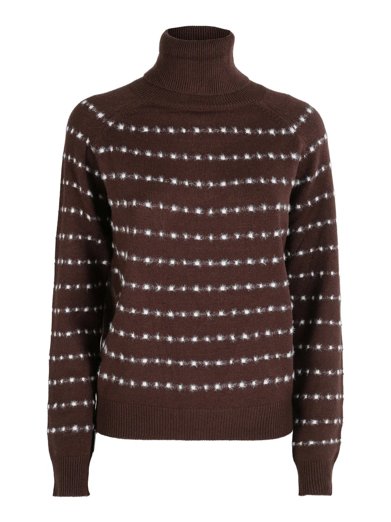 Maglione dolcevita da donna con dettagli pelosi - moro
