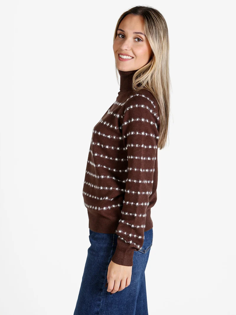 Maglione dolcevita da donna con dettagli pelosi - moro