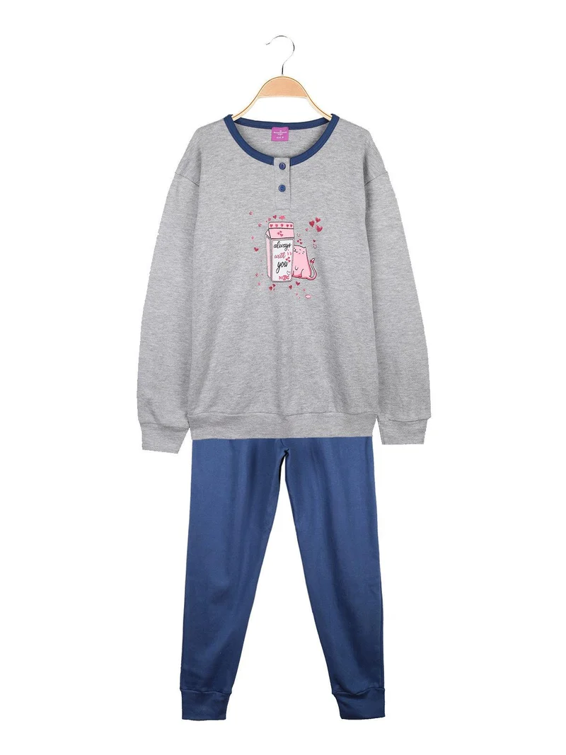 Pigiama lungo in caldo cotone da bimba - blu
