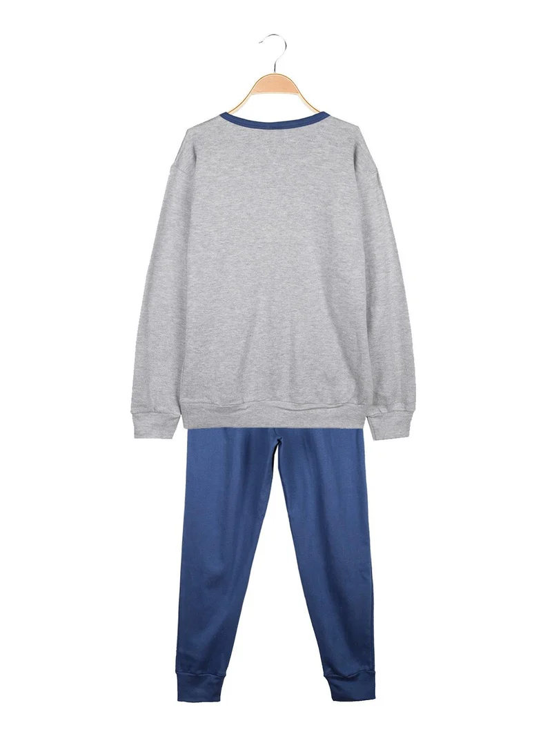 Pigiama lungo in caldo cotone da bimba - blu
