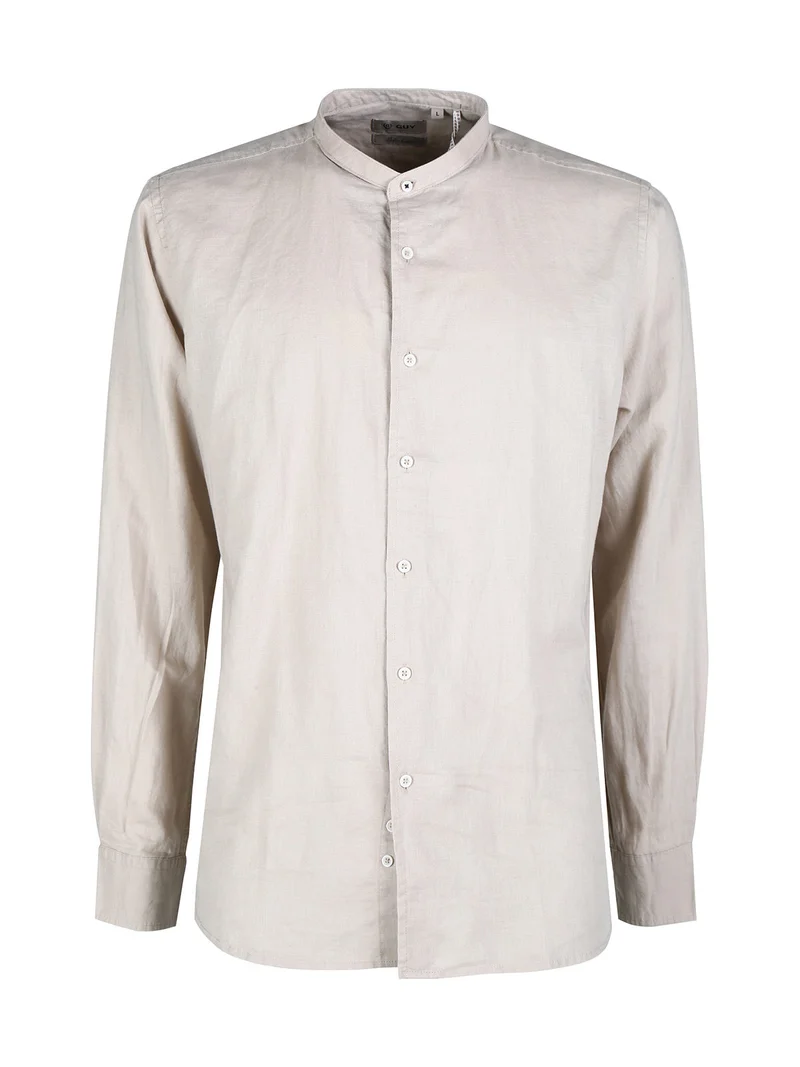 Camicia da uomo alla coreana in misto lino - khaki