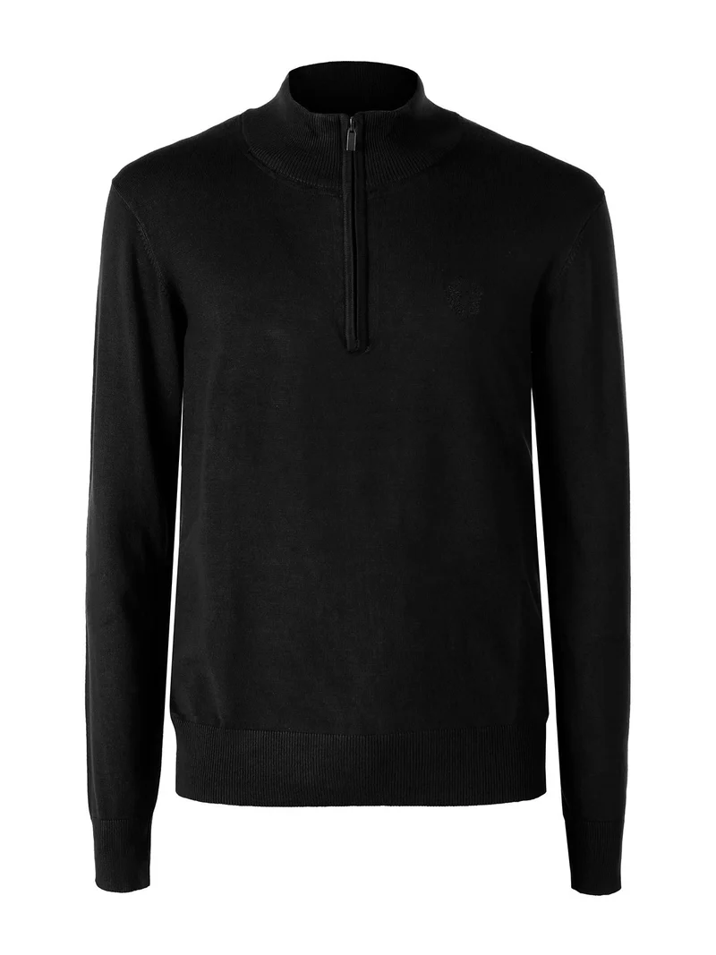 Pullover da uomo mezza zip misto viscosa - nero