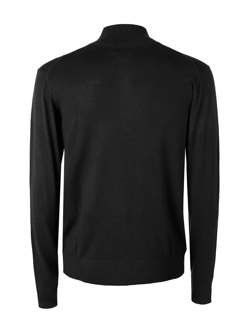 Pullover da uomo mezza zip misto viscosa - nero