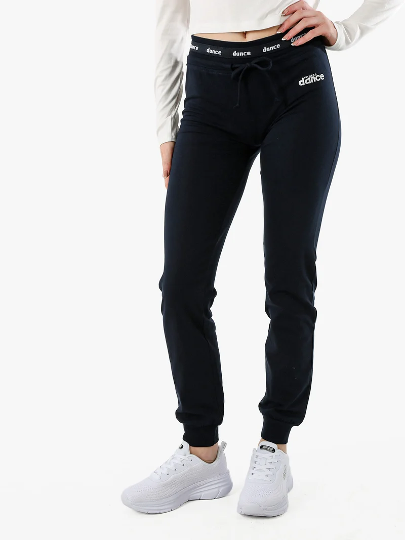 Pantaloni sportivi da donna con polsini e coulisse in vita - blu scuro