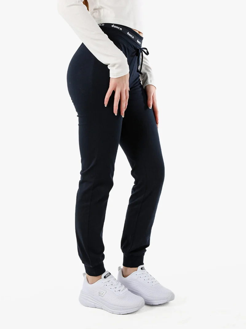 Pantaloni sportivi da donna con polsini e coulisse in vita - blu scuro