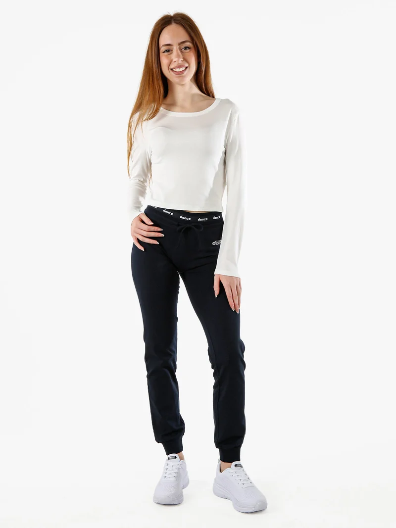 Pantaloni sportivi da donna con polsini e coulisse in vita - blu scuro