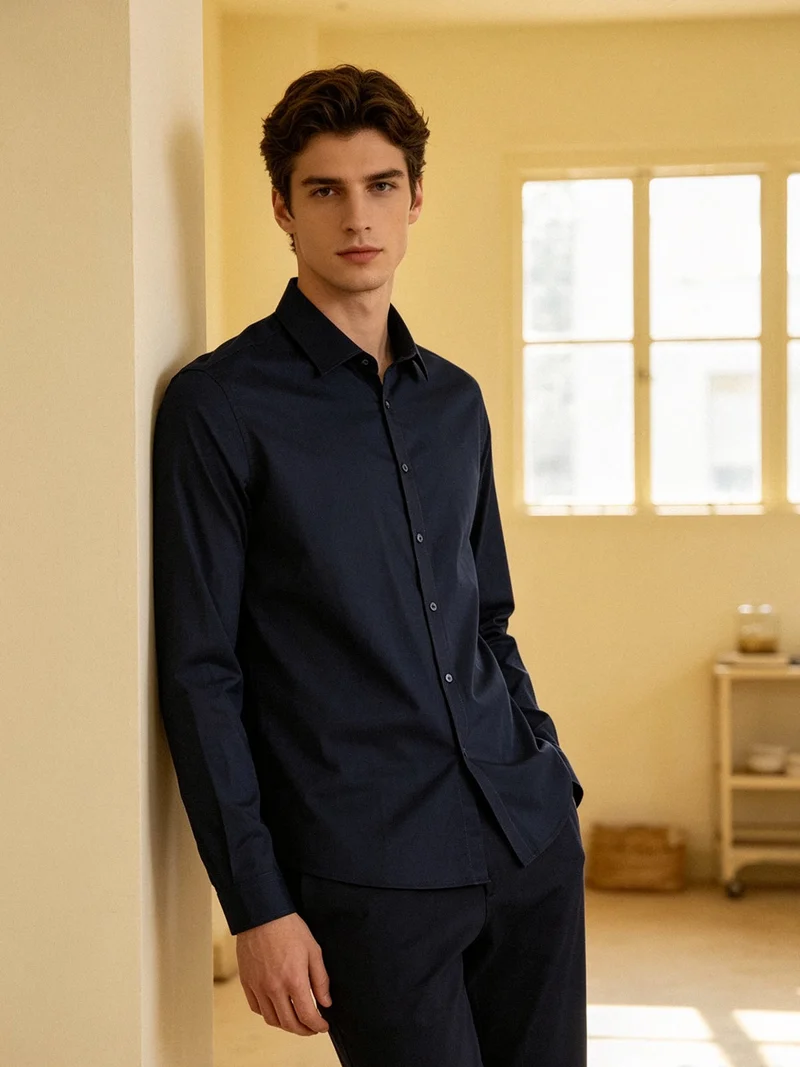 Camicia da uomo slim fit a maniche lunghe - blu scuro