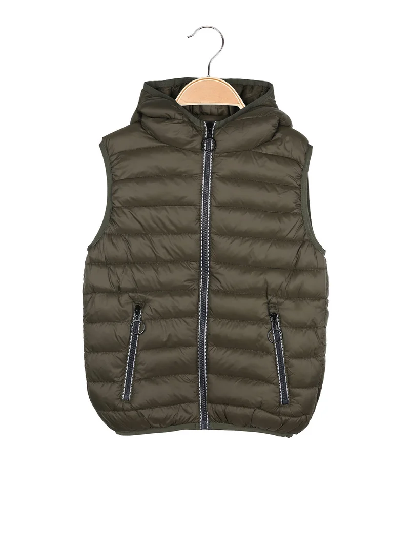 Gilet imbottito da bambino con cappuccio e zip - militare