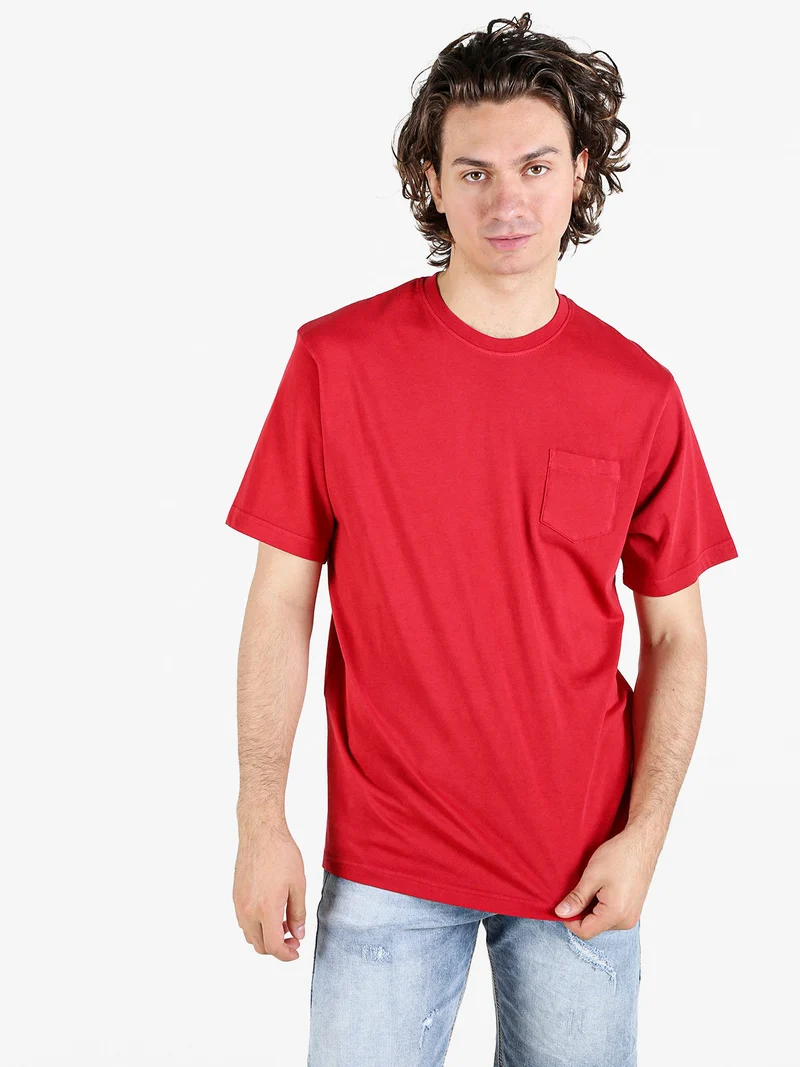T-shirt uomo in cotone con taschino - rosso