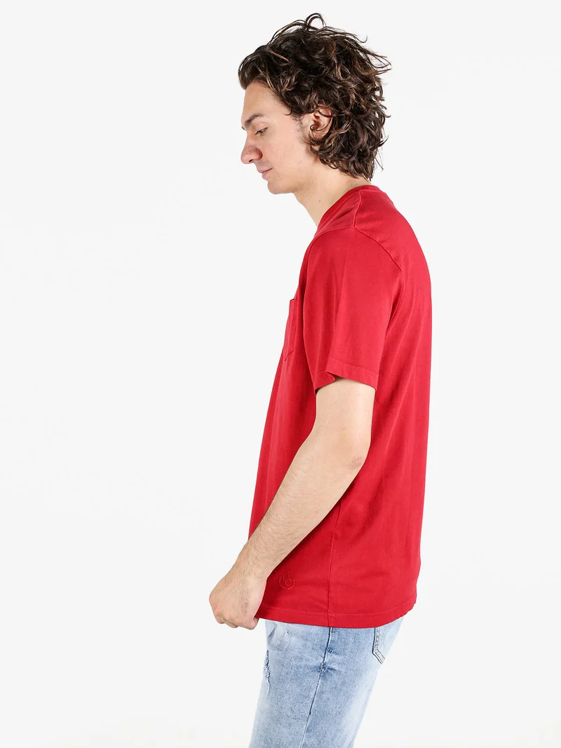 T-shirt uomo in cotone con taschino - rosso