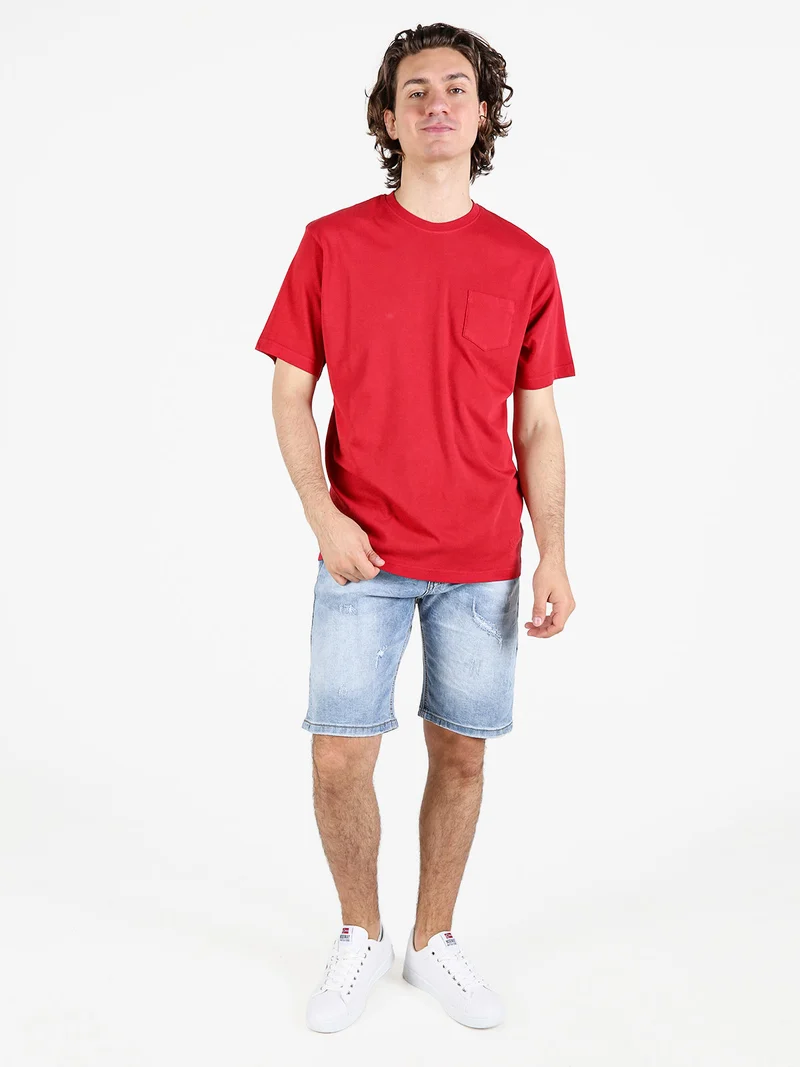 T-shirt uomo in cotone con taschino - rosso