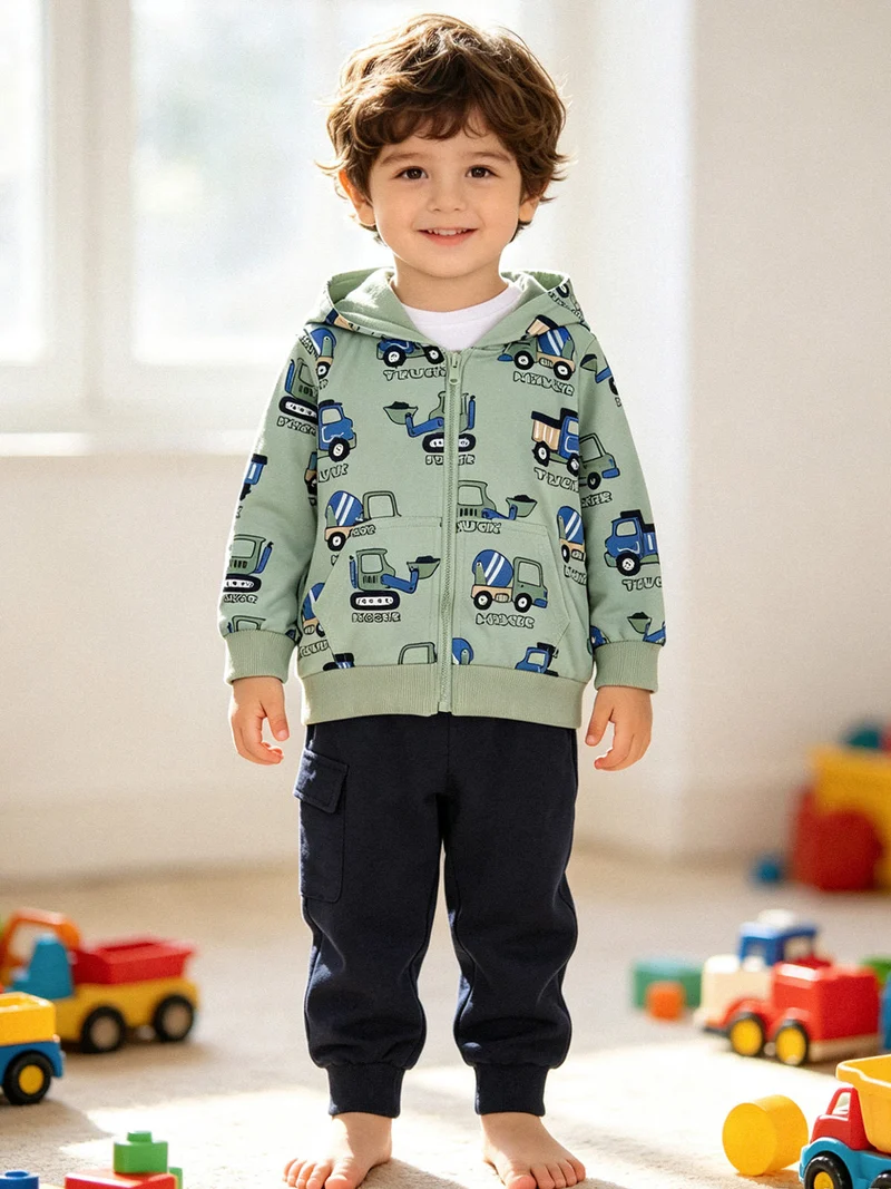 Completo 3 pezzi da neonato con cappuccio e zip - verde chiaro